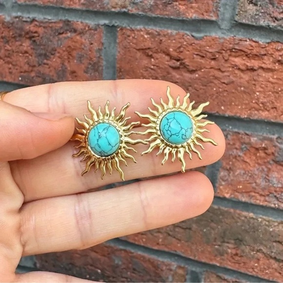 Turquoise Sun 18K Gold Stainless Steel Waterproof Earrings - Picture 8 of 11